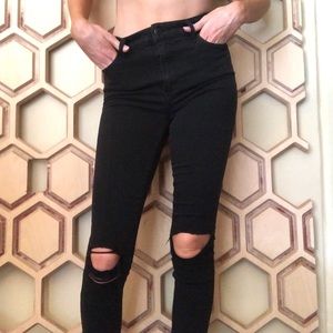 Super Skinny High Rise Slit Knee Distressed Jeans